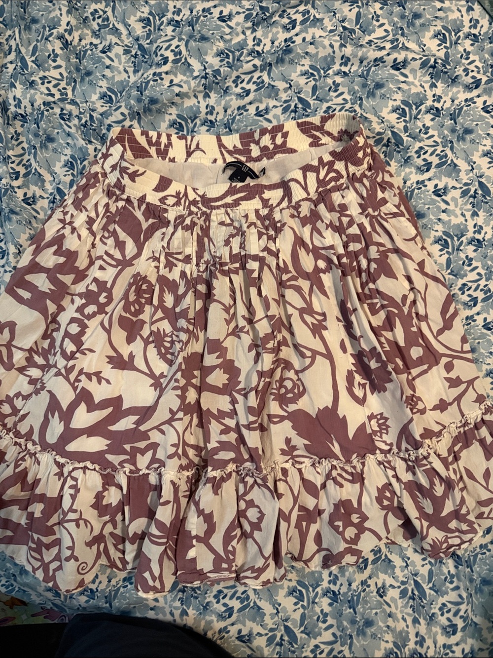 Women's Cream and Mauve Floral Tiered Skirt